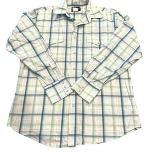 Wrangler Pearl Snap Shirt Mens Large Blue Long Sleeve Western Rodeo‎ Cowboy